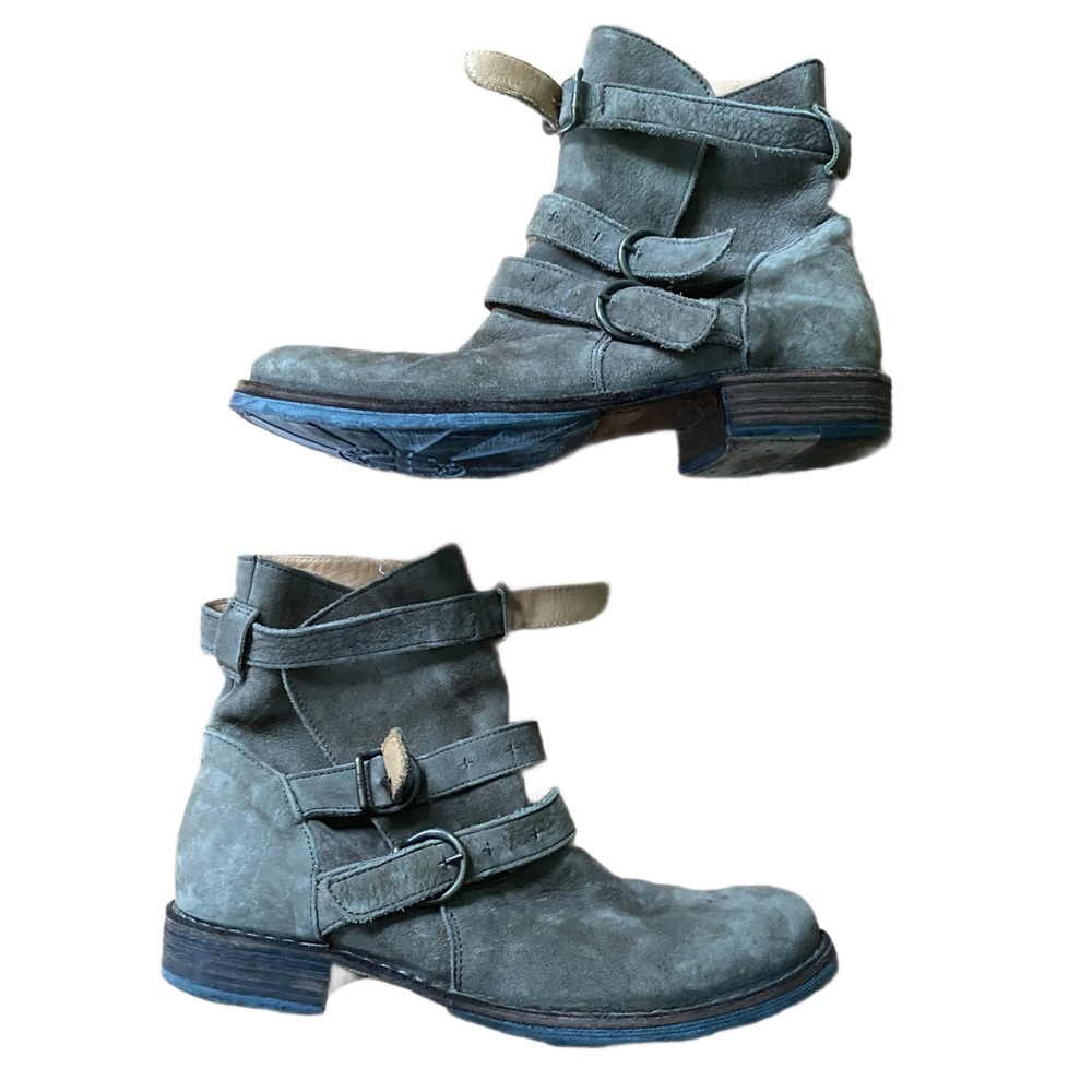 Fiorentini Baker grey combat Suede Buckle Ankle Booties 8.5